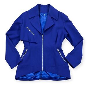 Thierry Mugler Blazer Jacket Women's Sz 44 Royal‎ Blue 100% Wool Made in Italy